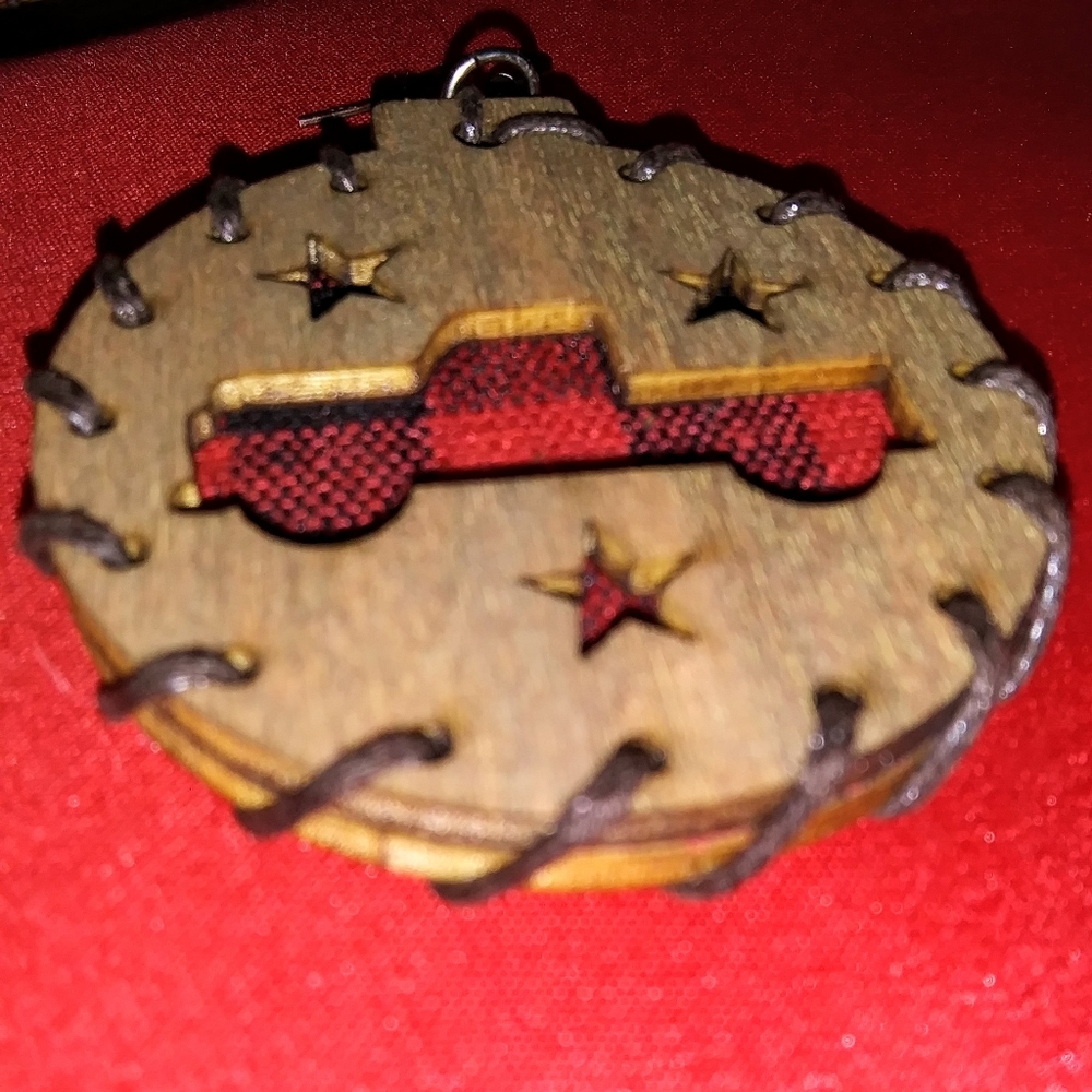 GROOVY GLAM Buffalo Plaid Red Truck Christmas Earrings - Picture 3 of 3